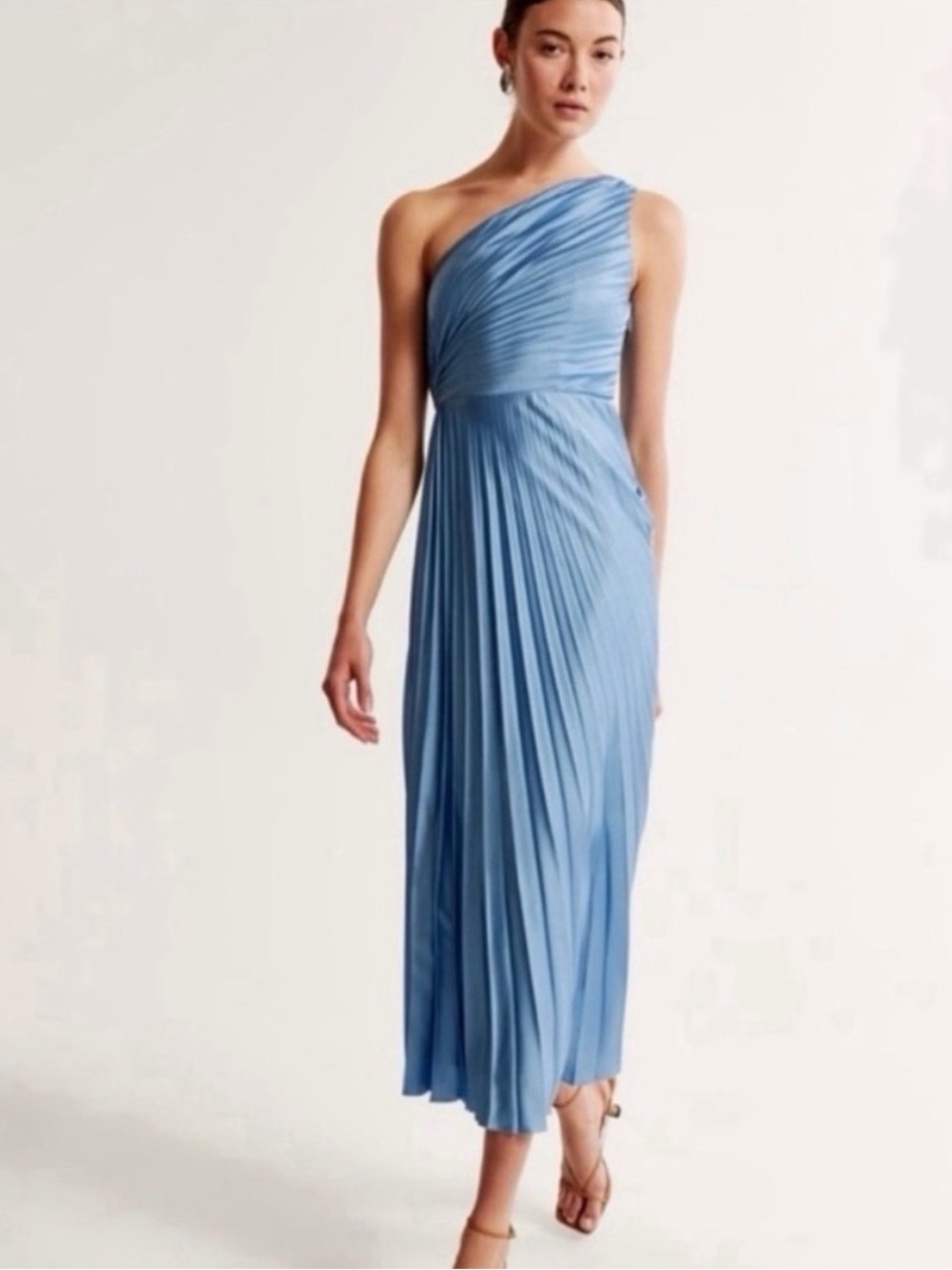 NWT Abercrombie Small Baby Blue Giselle Pleated One Shoulder Maxi Dress Wedding